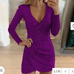 STUNNING BLUE/PURPLEV-NECK MINI DRESS FROM REVOLVE (SEE ALL PICS!)